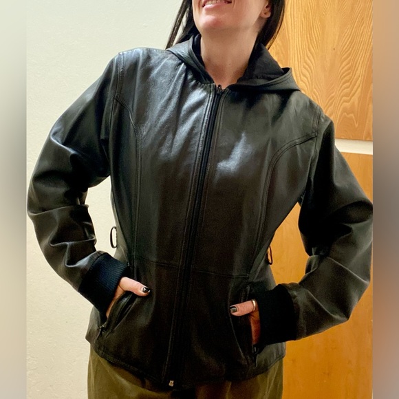 Wilsons Leather Jackets & Blazers - Vintage 90s Leather Hooded Black Wilson’s Jacket